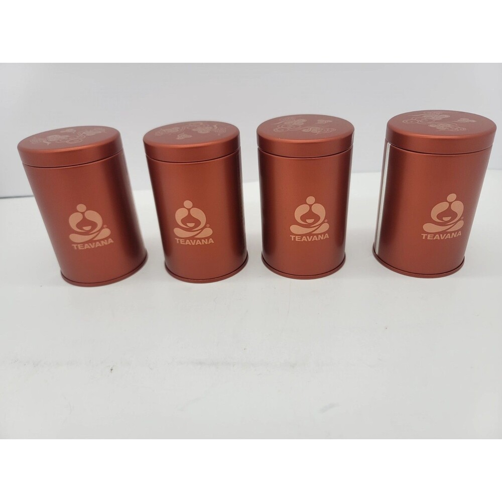 Set of 4 TEAVANA Orange Copper Tea Tin Can 4” Loose Herbal Teas Container